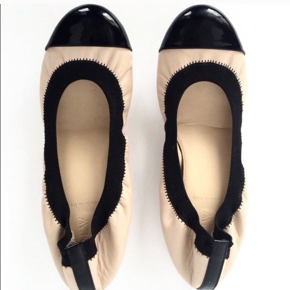J. Crew Shoes - JCrew Mila Nude and Black Cap Toe Ballet Flats